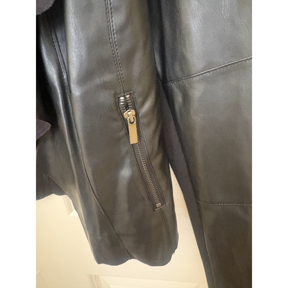 Black Faux Suede Short Jacket Draped Open Front Zip Pockets Bagatelle Medium - Picture 4 of 6